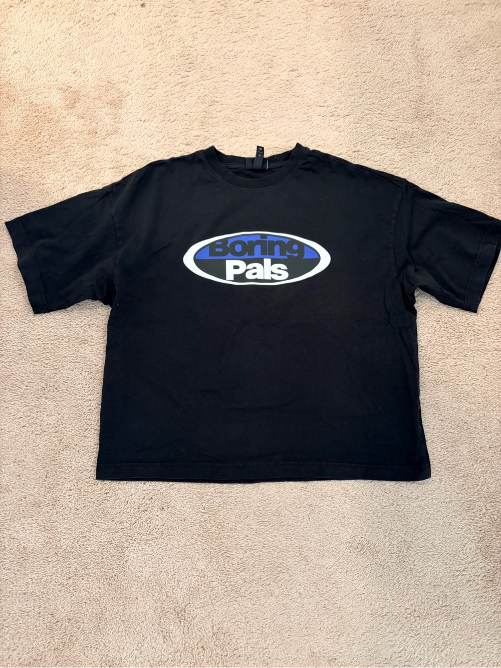 H&M Black Tee with Blue & White Oval Logo Boring Pals #102